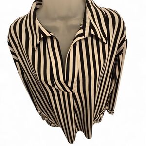 Zara‎ Black and White Striped Button Down Shirt